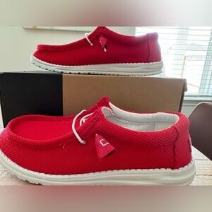 Hey Dude Wally Stretch Red with White Laces. Men’s size 10